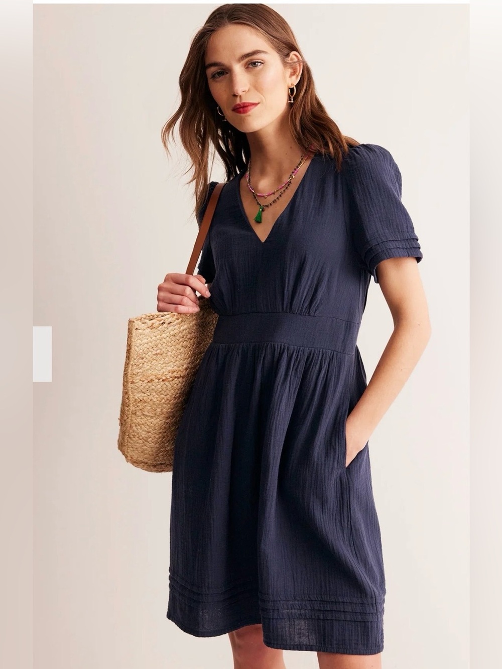 Boden Eve Double Cloth Short Dress Size 4 Long Navy Blue